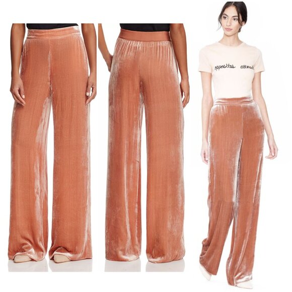 Alice + Olivia Racquel Wide-Leg Velvet Pants Viscose Silk Peachy Pink size 12 - Picture 1 of 13